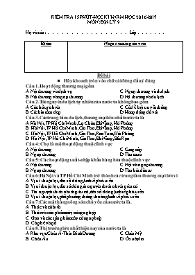 Đề và đáp án kiểm tra 15p học kì I Địa lí lớp 9 - Năm học 2016-2017